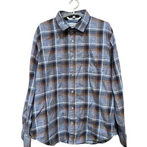 Tallwoods Bruno Milano Flannel Shirt Men Size L Brown Blue Plaid Lightweight